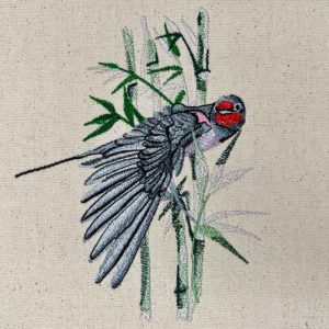 Okinawa bird with bamboo embroidery design