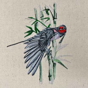 Okinawa bird with bamboo 7 inch embroidery design