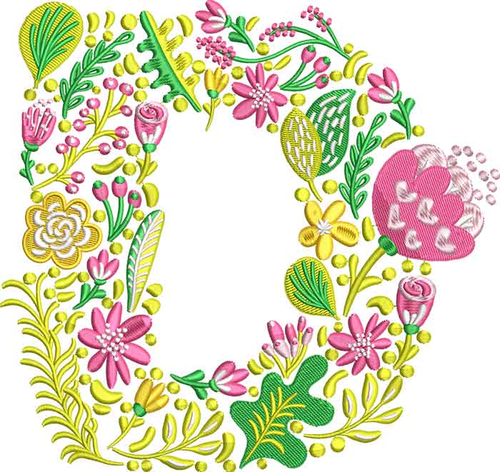Summer Flowers Font D embroidery design