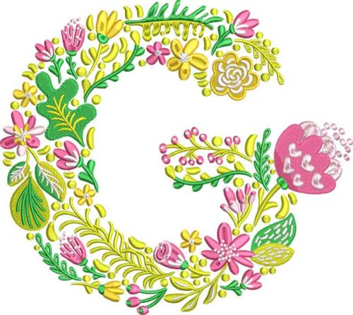 Summer Flowers Font G embroidery design