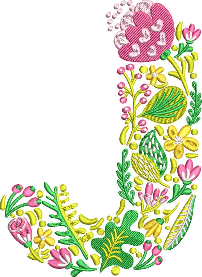 Summer Flowers Font J embroidery design