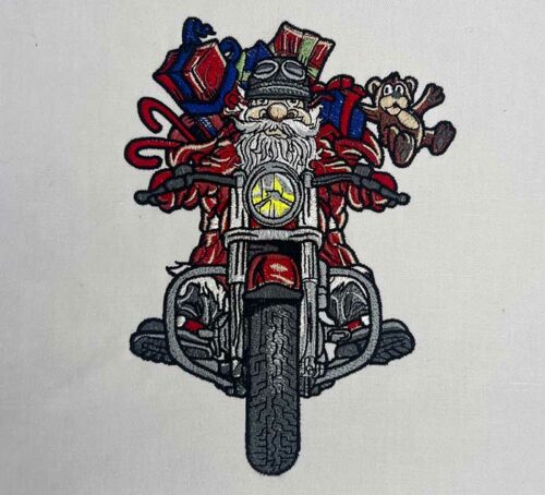 biker santa embroidery design