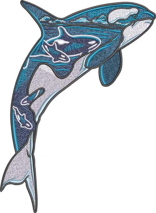 Orca collage embroidery design