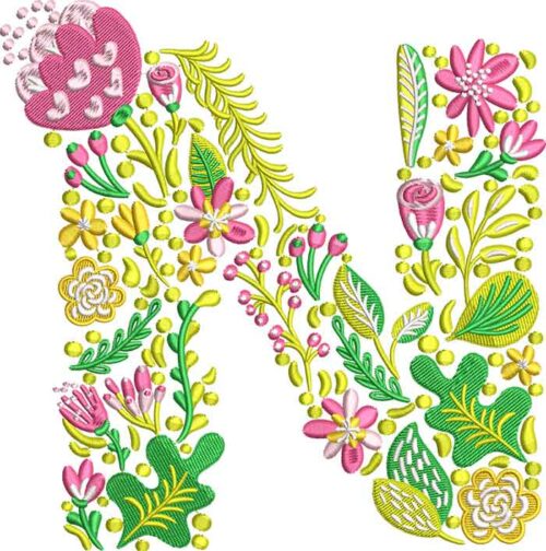 Summer Flowers Font N embroidery design