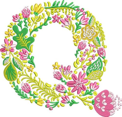 Summer Flowers Font Q embroidery design