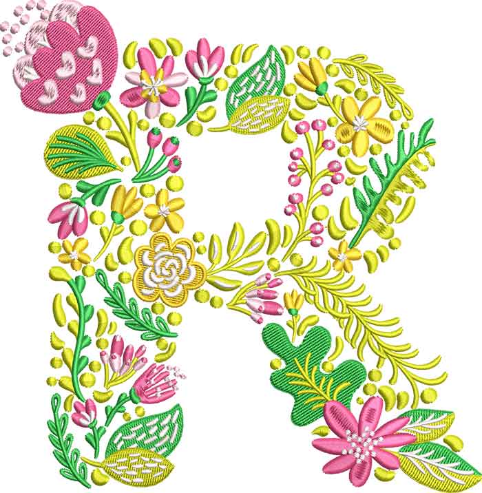 Summer Flowers Font R embroidery design