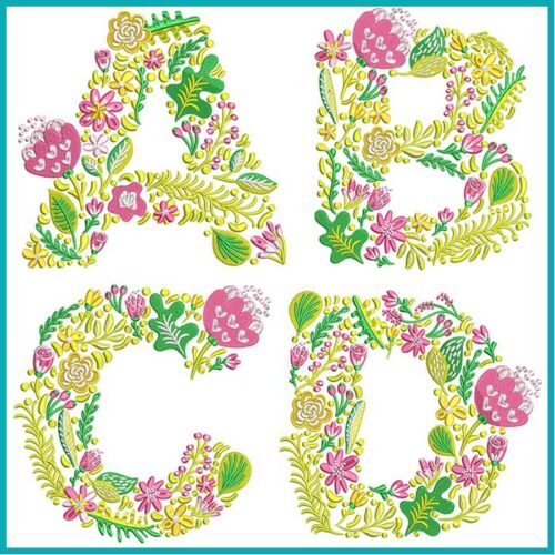 Summer Flowers Font ABCD Embroidery Design