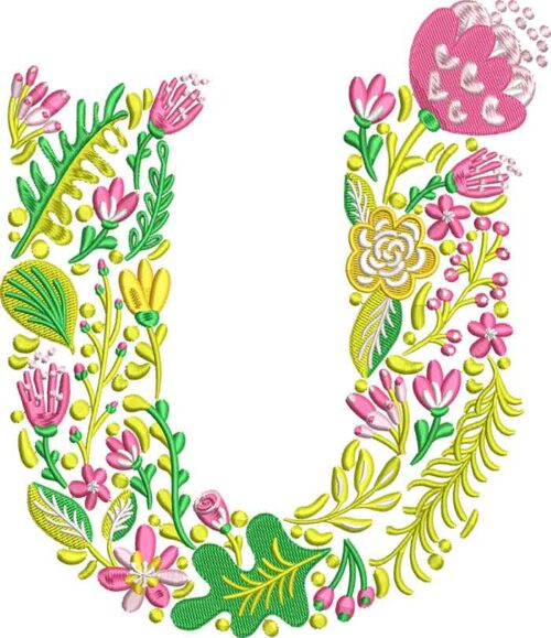 Summer Flowers Font U embroidery design