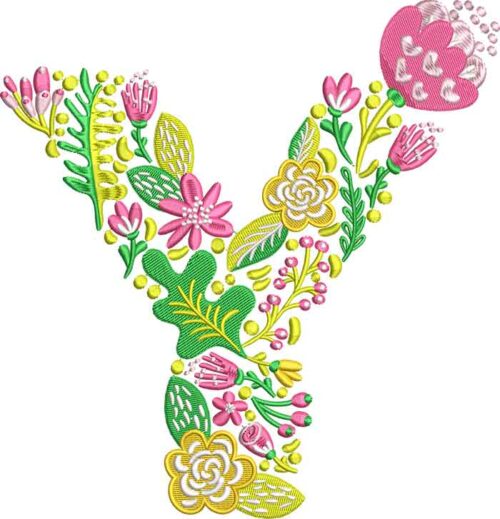 Summer Flowers Font Y embroidery design