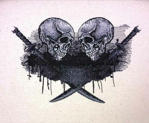 Skull and cross swords embroidery design