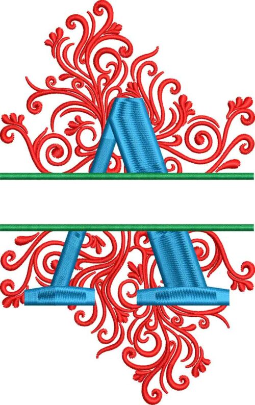 split swirls monogram A embroidery design