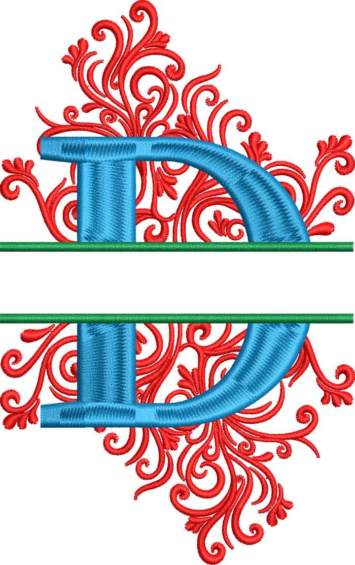 split swirls monogram d embroidery design