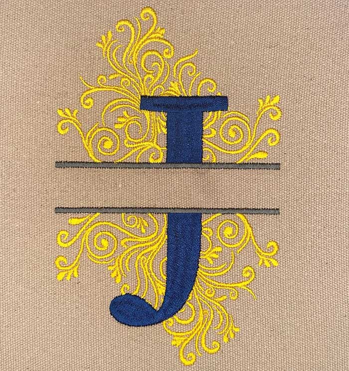 split swirls monogram J embroidery design