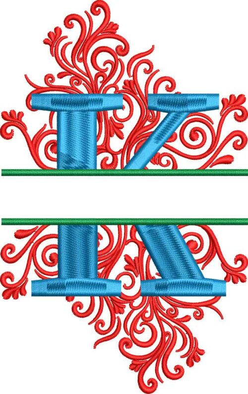 split swirls monogram K embroidery design