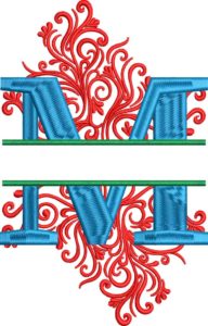 split swirls monogram M embroidery design