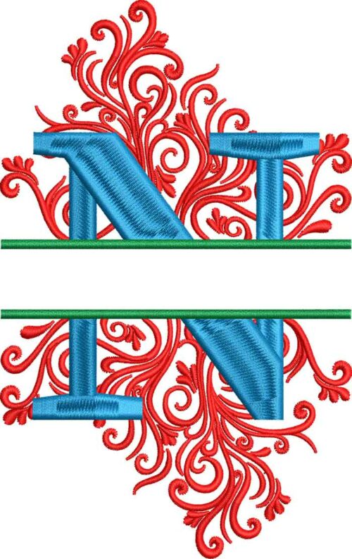 split swirls monogram N embroidery design