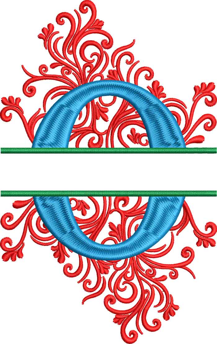 split swirls monogram O embroidery design