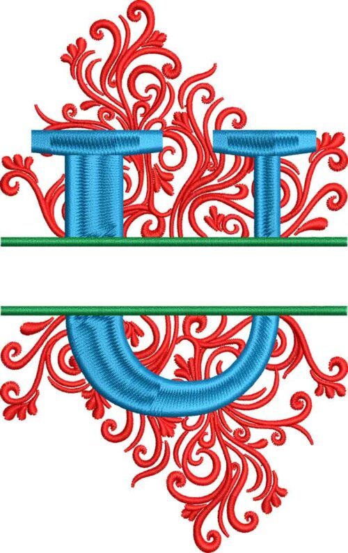 split swirls monogram U embroidery design