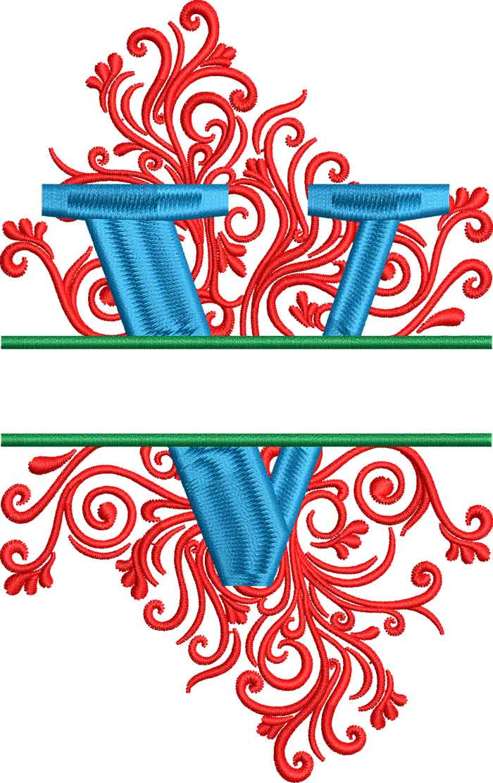 split swirls monogram V embroidery design