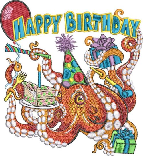 Octopus birthday embroidery design