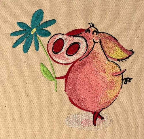 funny pigs flower embroidery design