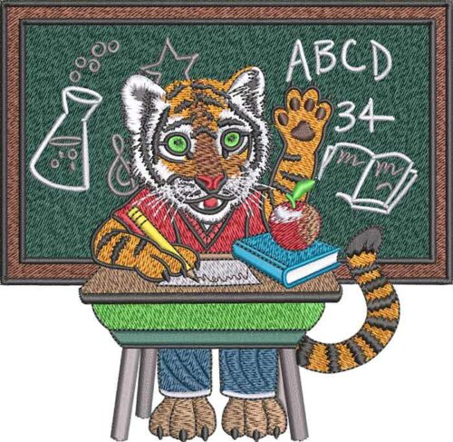 School Tiger Embroidery Design
