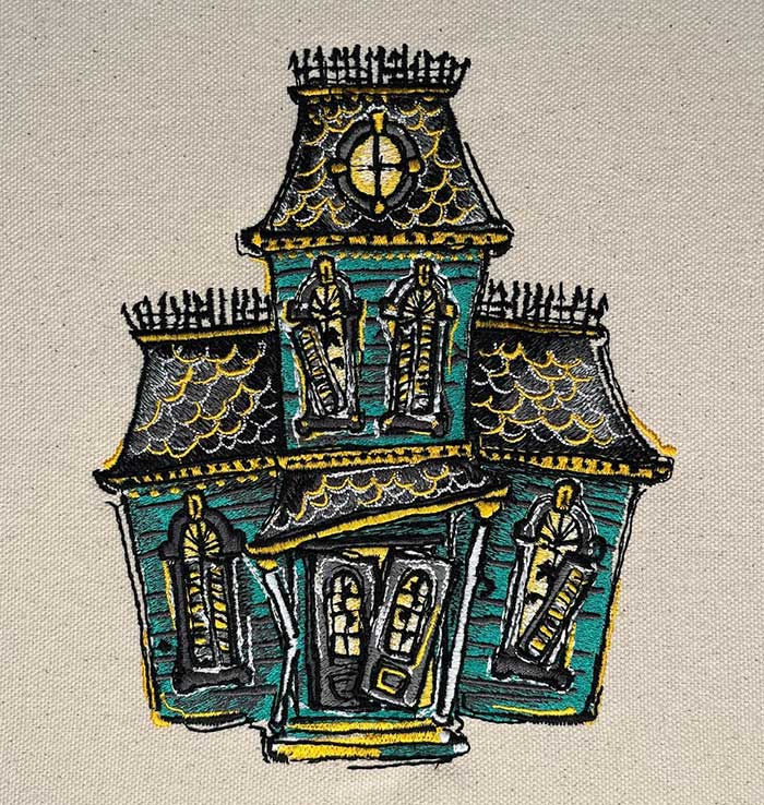 haunted house embroidery design
