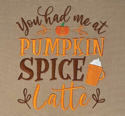 Pumpkin spice latte embroidery design