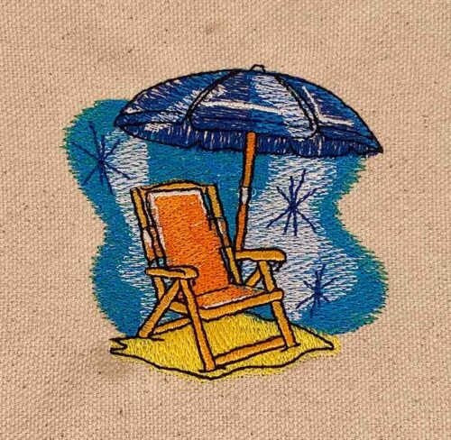 Water-colour beach chair embroidery design