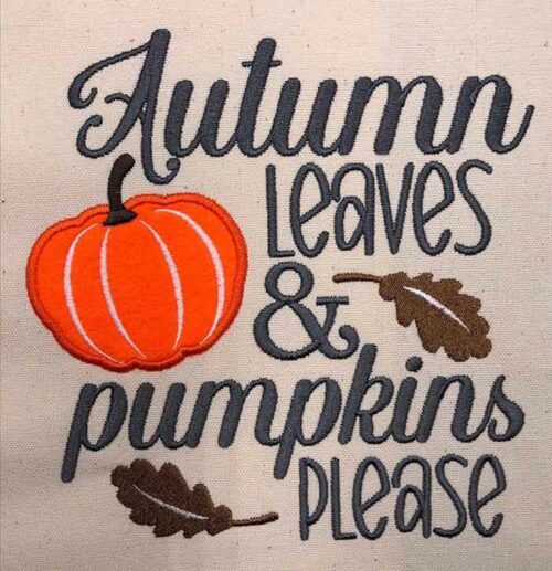 Autumn Leaves & Pumpkins Embroidery Design