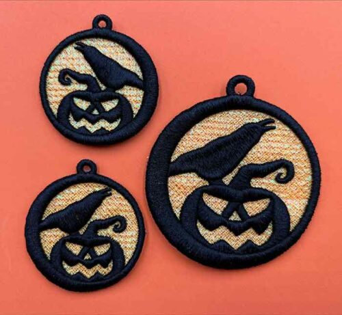 pumpkin crow earrings Embroidery Designs