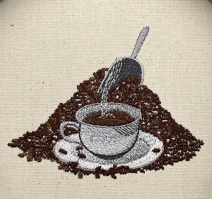 mug and coffee beans embroidery design