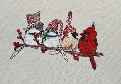 cardinal chickadee embroidery design
