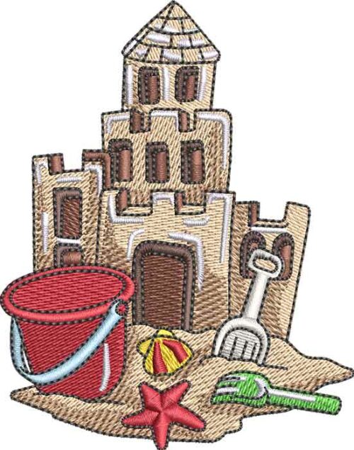 Watercolor Sand Castle L Embroidery Design