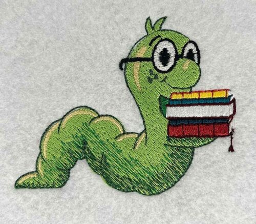 Bookworm cartoon embroidery design