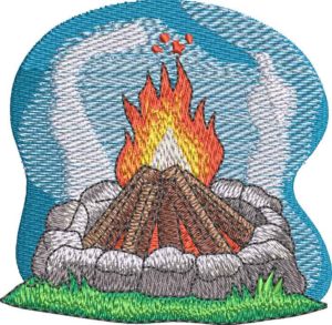 Outdoor Camp Fire Embroidery Design
