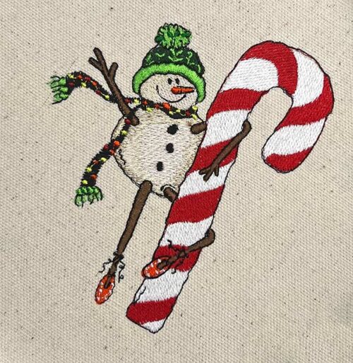 snowman candy cane embroidery design