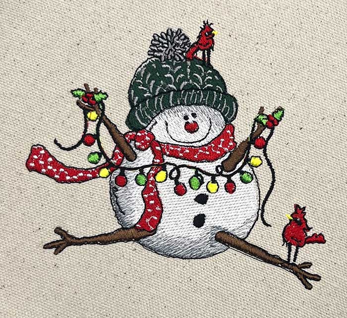 snowman lights embroidery design