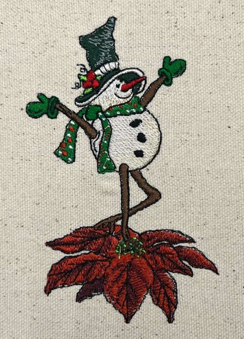 snowman poinsettia embroidery design