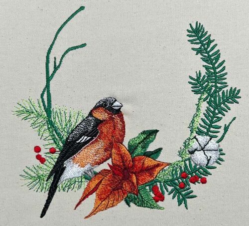 bullfinch wreath embroidery design