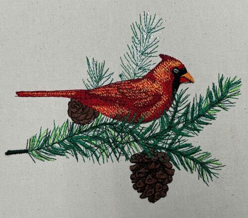 cardinal fir branch embroidery design