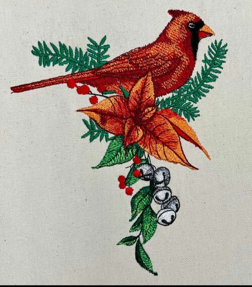 Cardinal poinsettia embroidery design