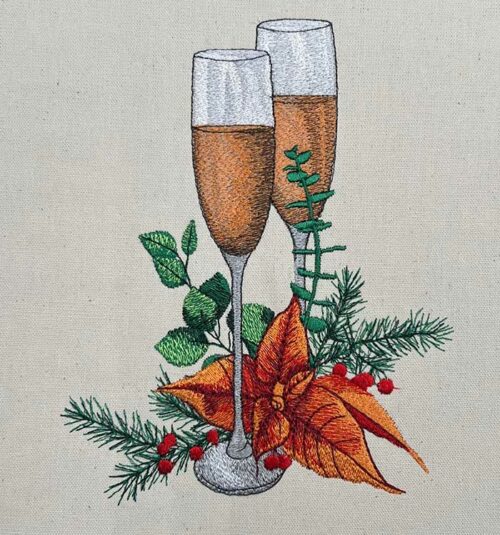 Champagne Christmas embroidery design