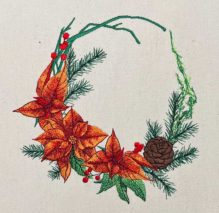 poinsettia wreath embroidery design