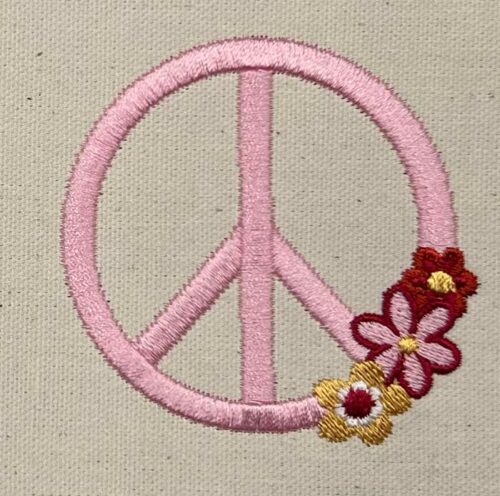 Hippie Art 1 Symbol With Flowers Embroidery Design