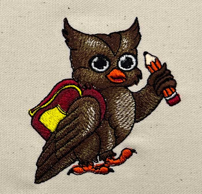 school owl embroidery design