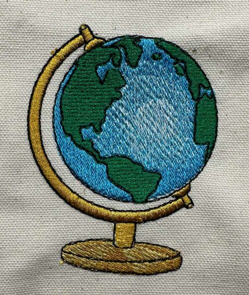 world globe embroidery design