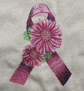 Pink Ribbon and daisies embroidery design