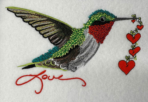 Valentine Humming bird Embroidery Design