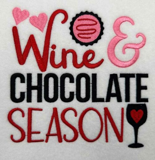 Wine and chocolate season embroidery design